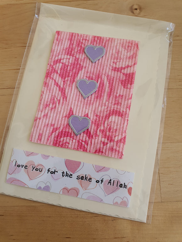 Handmade 'Love You For the Sake of Allah' Card