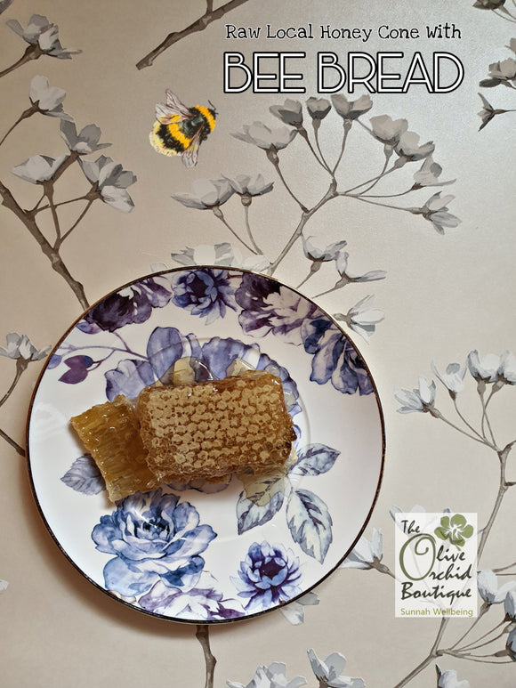Raw Organic Local Honey Cone with Bee Bread